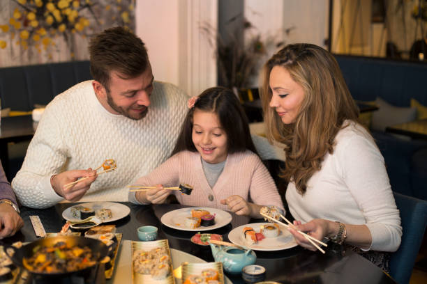 istock Family eating sushi 1136123344