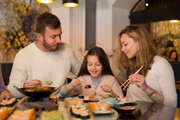 istock Family eating sushi 1136123755