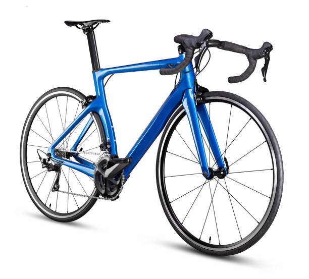azul negro carbono racing deporte carretera bicicleta corredor aislado - racing bicycle fotografías e imágenes de stock