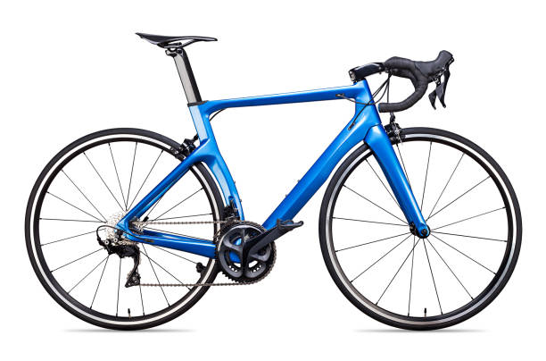 azul negro carbono racing deporte carretera bicicleta corredor aislado - racing bicycle fotografías e imágenes de stock