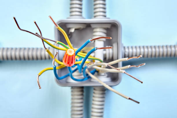 istock Wires of junction box with electrical conductor. 1136129397