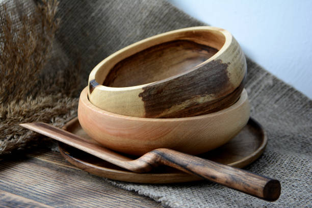 istock A stack of wooden tableware Stack wooden bowls Brown tone Home decor 1136130598