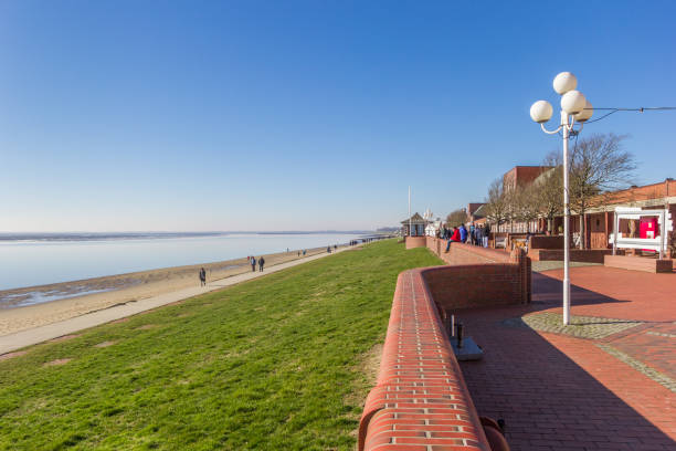 Wilhelmshaven, Germany - February 24, 2019: Sudstrand promenade and beach in Wilhelmshaven, Germany