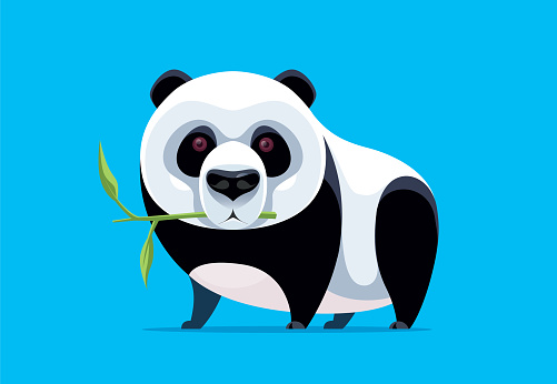 vector illustration of panda holding bamboo branch