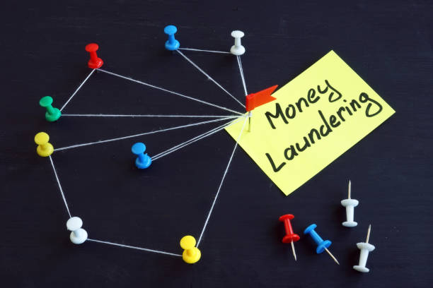 istock Money laundering concept. Pins with thread. 1136139438