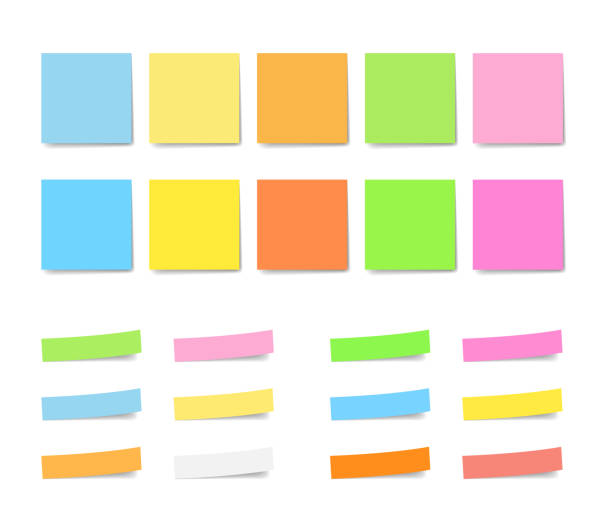 красочный набор липких заметок - stick note pad yellow sticky stock illustrations