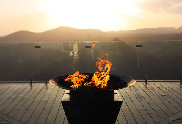 istock Fire place in oman mountain sunset 1136141575