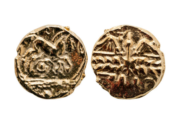 gold stater coin of catuvellauni - stater imagens e fotografias de stock
