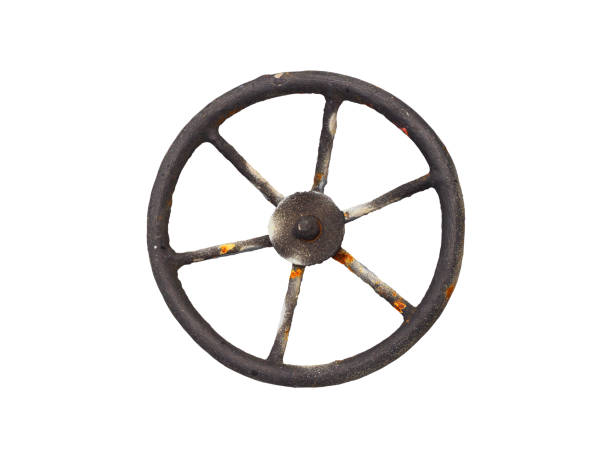 istock Rusty metal valve isolated on white background. Industrial valve wheel 1136144076