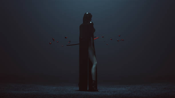 istock Futuristic Demon Nun In a High Split Dress Abstract Demon Assassin with Samurai Sword and the Power of Telekinesis 3Q Rear Right Side 1136149836