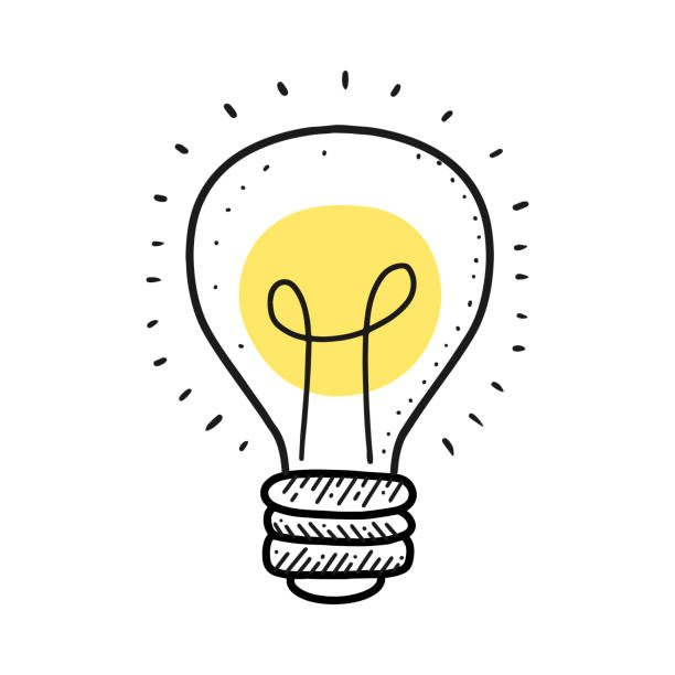 Light bulb line hand drawing sign. Illustration for print, web Light bulb line hand drawing sign. Illustration for print, web. Vector illustration drawing of metaphor stock illustrations