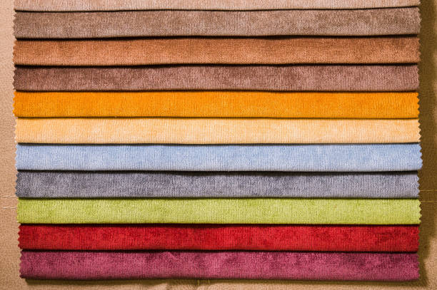 Abstract volumetric background textile multicolored stripes of furniture upholstery patterns. Home comfort concept.