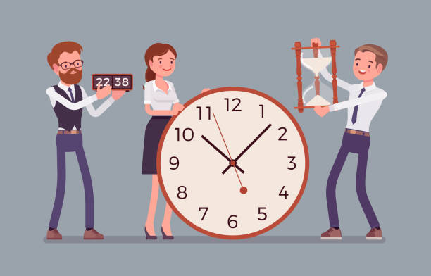 시간 관리 거 인 시계 및 비즈니스 사람들 - deadline personal organizer busy clock stock illustrations