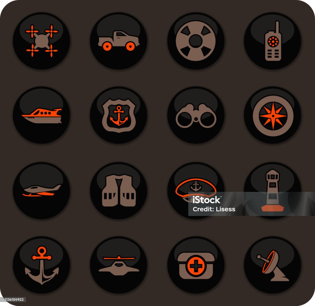 Coast Guard icons set Coast Guard color vector icons on dark background for user interface design Assistance stock vector