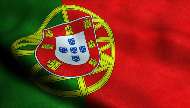 bandera ondulante de portugal en 3d - europa continente fotos fotografías e imágenes de stock