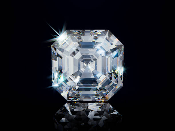 istock Sparkling asscher cut diamond on black glossy background 1136157734