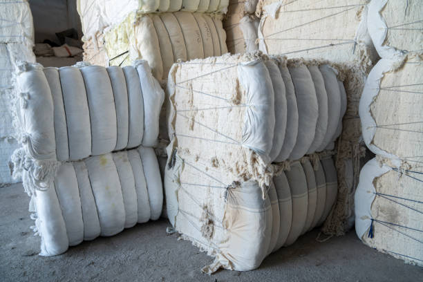 Interior Of A Storehouse Stacked Waste Textile Scraps In Bales Stock Photo  - Download Image Now - iStock