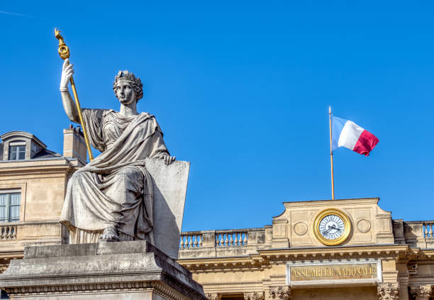 French National Assembly an Law statue in Paris stock photo