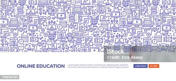 Online Education Banner Stock Illustration - Download Image Now - Certificate, University, Audio Equipment