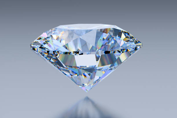 istock Round diamond staying  on light blue glossy background 1136164725