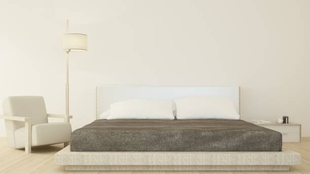 istock The Interior Bedroom space in hotel - 3D Rendering 1136166924