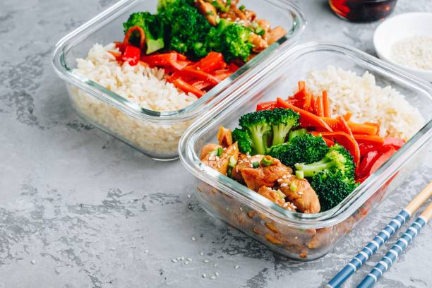 istock Chicken teriyaki meal prep lunch box containers with broccoli, rice and carrots 1136168135
