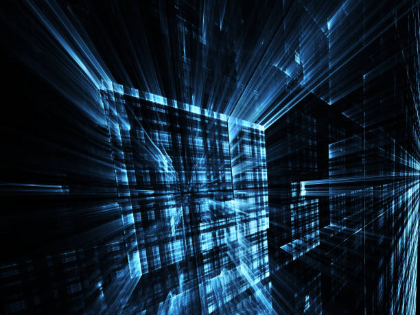 istock Abstract 3D fractal background, 3D illustration. Virtual Neon City 1136173988
