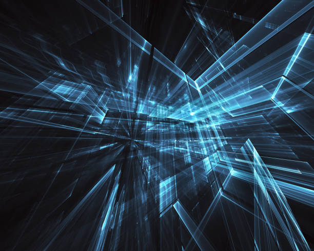 istock Abstract 3D fractal background, 3D illustration. Virtual Neon City 1136174655