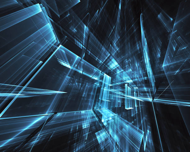 istock Abstract 3D fractal background, 3D illustration. Virtual Neon City 1136174671
