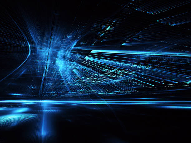 istock Abstract 3D fractal background, 3D illustration. Virtual Neon City 1136174684