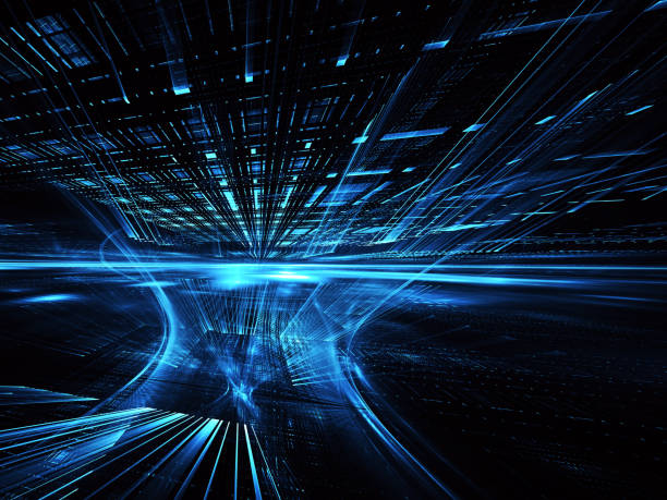 istock Abstract 3D fractal background, 3D illustration. Virtual Neon City 1136174687