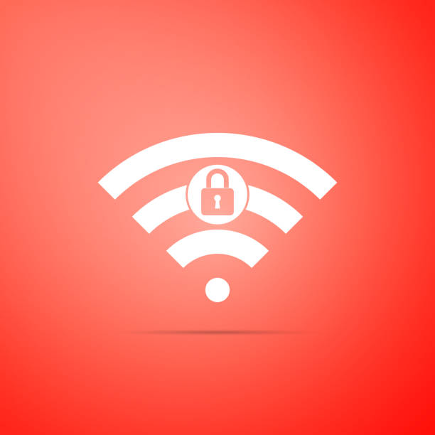 istock Wifi locked sign icon isolated on red background. Password Wi-fi symbol. Wireless Network icon. Wifi zone. Flat design. Vector Illustration 1136175033