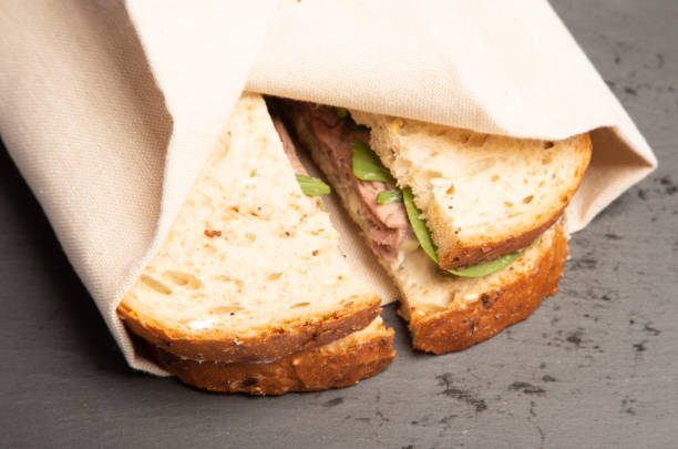 istock whole grain sandwich of steak, stilton and spinach on a grey slate 1136176517