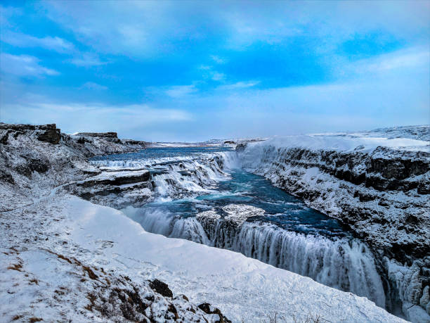 Gullfoss Winter at Gullfoss watefall golden circle route photos stock pictures, royalty-free photos & images