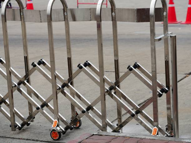 istock Luxury sliding metal fence for traffic 1136180733