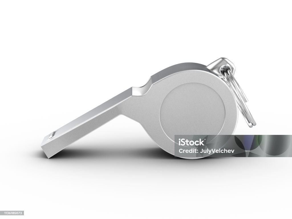 Referee whistle Referee whistle on a white background. 3d illustration. Whistle Stock Photo