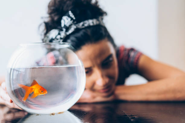 istock Woman and golden fish 1136193186