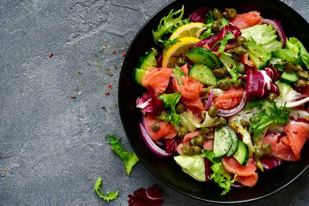 istock Vegetable salad with salted salmon 1136194508