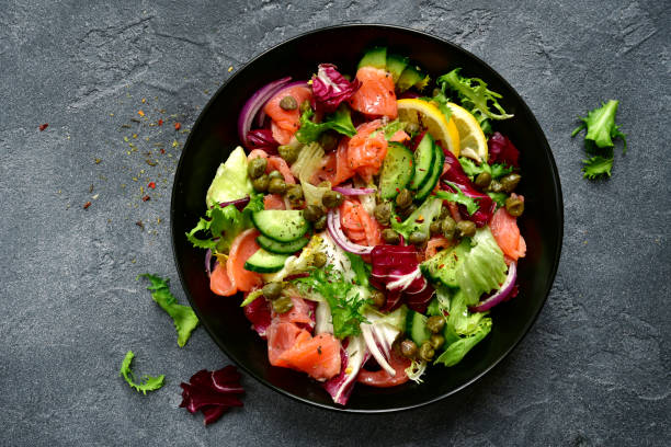 istock Vegetable salad with salted salmon 1136194509