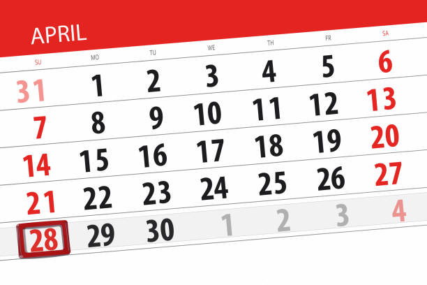 istock Calendar planner for the month april 2019, deadline day, 28 sunday 1136195035