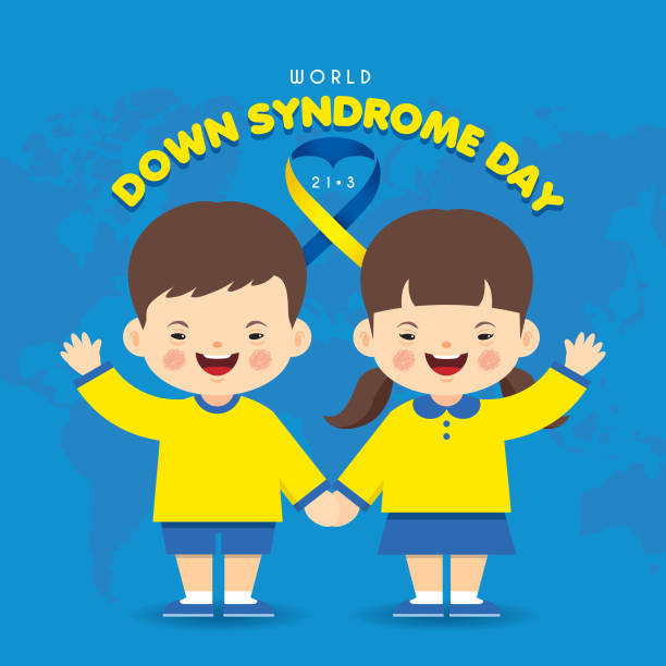 world down syndrome day-kinder und weltkarte 2 - down syndrome stock-grafiken, -clipart, -cartoons und -symbole