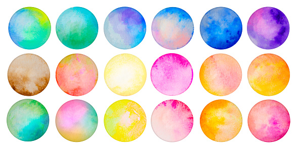 Brightly Painted Watercolor Circles, isolated on white