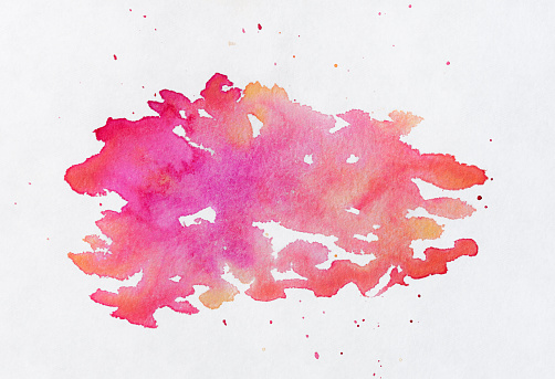Watercolor painted splotch - pink, orange and yellow on white background
