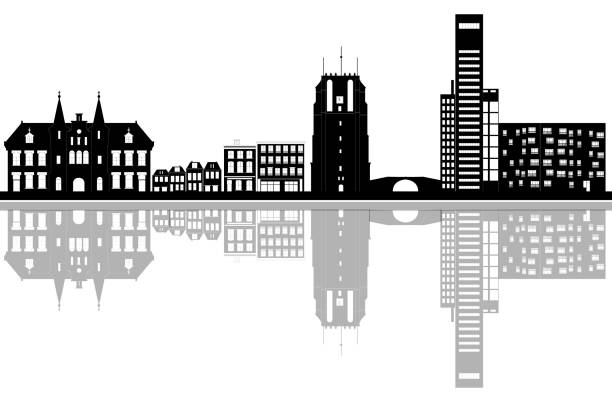 скайлайн leeuwarden в голландии - citytrip stock illustrations