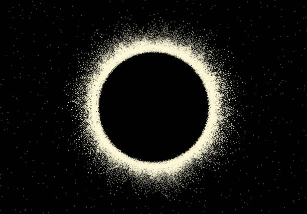 ilustraciones, imágenes clip art, dibujos animados e iconos de stock de paisaje espacial con vista panorámica sobre eclipse solar hecho con estilo retro dotwork - ring galaxy