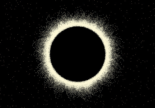 Space landscape with scenic view on solar eclipse made with retro styled dotwork