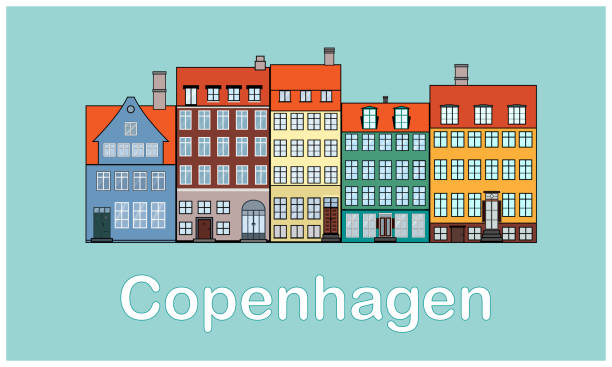 Flat style vector illustration of the city of Copenhagen, Denmark with colorful buildings. Old European city with pastel colored building facades. Flat style vector illustration of the city of Copenhagen, Denmark with colorful buildings. Old European city with pastel colored building facades. nyhavn stock illustrations