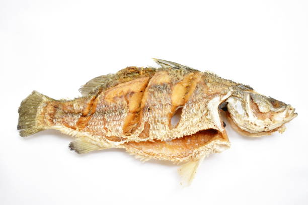 istock deep fried salty bass fish on white background 1136203329