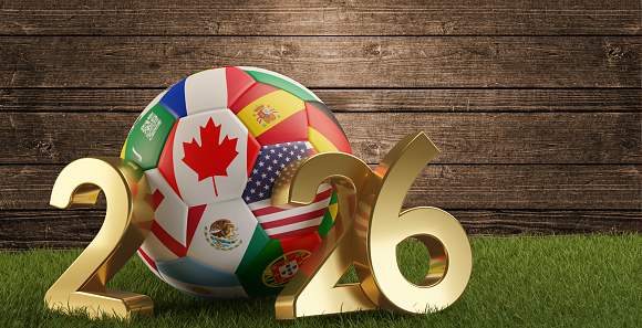 soccer ball with golden 2026. 3d-illustration