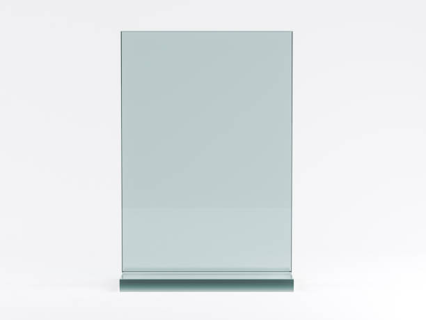 Glass stand for booklets on white background. Mockup. 3D